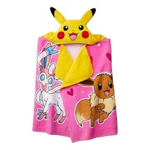 Pokemon Girl&#39;s Pikachu, Eevee and Sylveon Character Hooded Bath Towel - $22.76