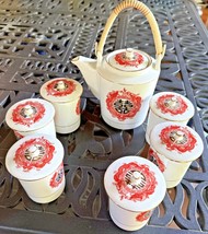 TATUNG FINE CHINA TAIWAN TEA SET RED GOLD DRAGONS TEAPOT LID 6 CUPS wLID... - $25.00