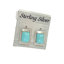 Solid 925 Sterling Silver Genuine Turquoise Drop Earrings Large French Wires - £17.08 GBP