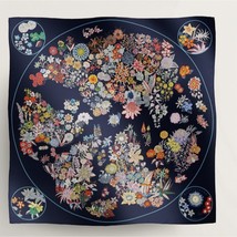 Hermes Scarf Planifleurs 90 cm silk navy blue Carre flower 35&quot; - $735.13