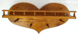 Handmade Solid Oak Heart Knick Knack Wall Shelf w/Rail &amp; Peg Hooks 23&quot; F... - $148.49