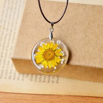 Hand-painted chrysanthemum flowers Round time gem Long Strip Pendant Necklaces  - £8.47 GBP