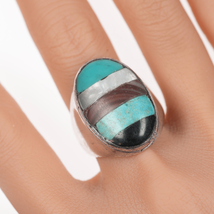 sz12 Vintage Native American silver multi-stone inlaid ring - £147.49 GBP