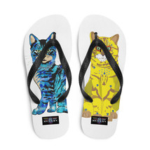 65 MCMLXV Unisex ABBA Inspired Bejeweled Yellow and Blue Disco Cats Flip-Flops - £19.95 GBP