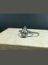 Pera Taglio Diamanti Finti 2ct Anello Fidanzamento Matrimonio Set 14k Oro Bianco - £75.04 GBP