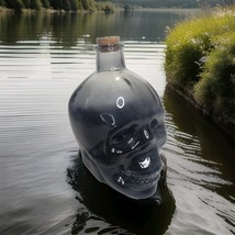 Glass Skull Head Gothic Apothecary Bottle w Cork Stopper Black White Hal... - $371.47 MXN