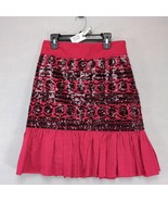 Anthropologie Moulinette Soeurs Suelta Skirt Red Cotton Black Sequin Kne... - $41.83 CAD
