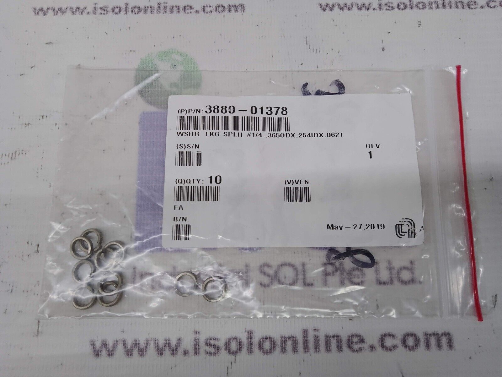 Applied Materials 3880-01378 WSHR l KG SPLH #1/4 .3650DX.254IDX.0621 Lot... - $21.20
