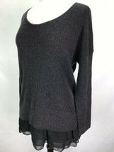 Soft Surroundings LARGE Sweater Back Chiffon Ruffle Hem Open Knit Lagenlook Wool - £19.45 GBP