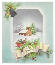 VINTAGE 1940s WWII ERA Christmas Greeting Card Art Deco FOIL BELL Sleigh... - £11.62 GBP