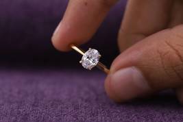 2.0 Ct Oval Moissanite Diamond Engagement Ring, 14k Yellow Gold Anniversary Ring - £106.65 GBP
