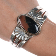 6.5&quot; c1940&#39;s Navajo sterling petrified wood cuff bracelet - $192.31