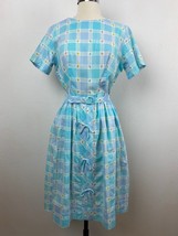 Vintage 60s Day Dress Large Bust 38&quot; Waist 30&quot; Blue Plaid Embroidered Co... - £50.58 GBP