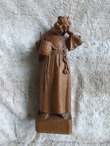 Vtg 16&quot; Wood Hand Carved Beer Drinking Monk Friar Abbot Figure Statue Germany - £179.28 GBP