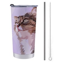 Mondxflaur Cat Colorful Steel Thermal Mug Thermos with Straw for Coffee - £16.87 GBP