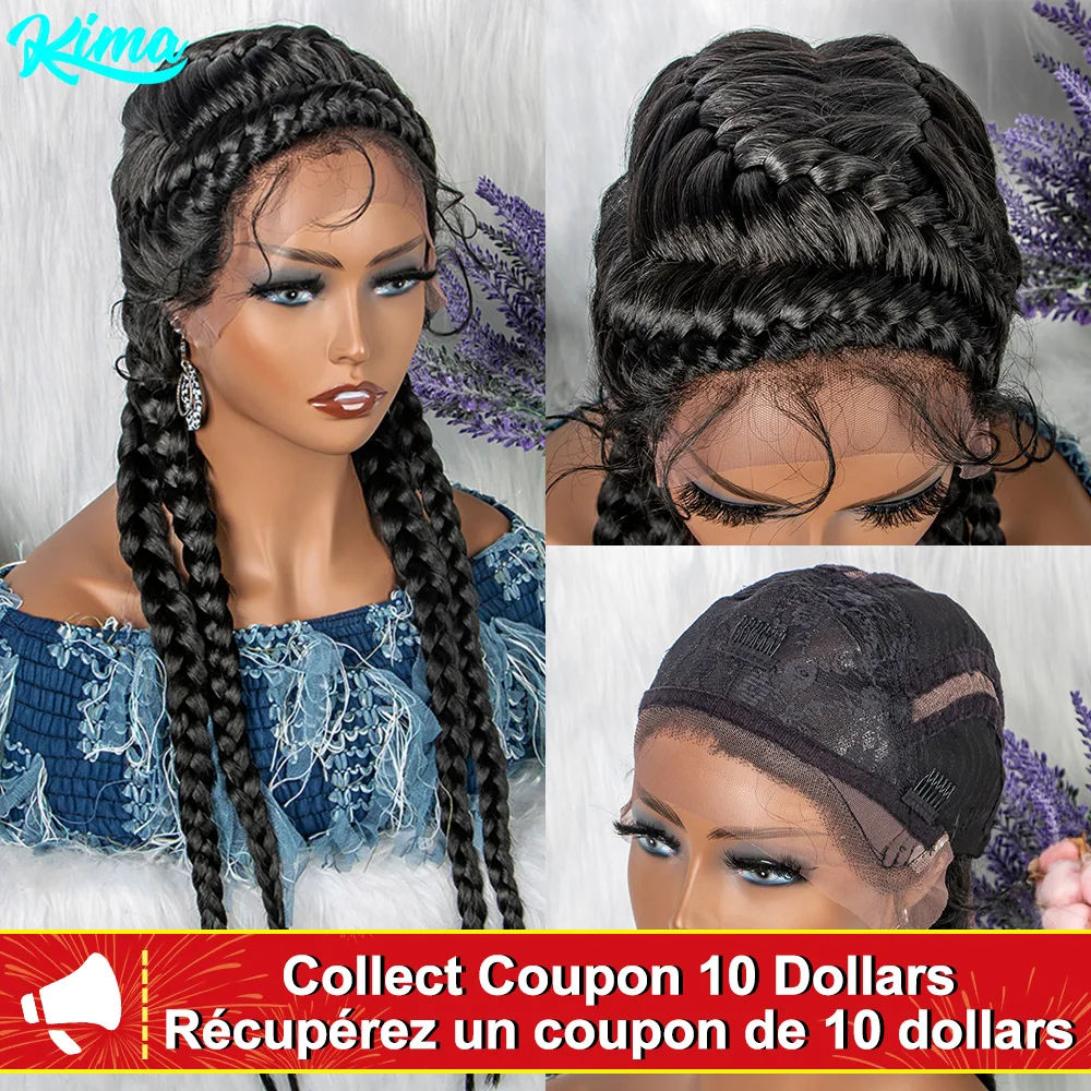 Synthetic Lace Front Wig Braided Wigs For Black Women Crochet Box Wig Braid  - £100.68 GBP