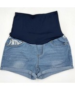 Times Two Maternity Jean Shorts Size Medium Blue Full Panel Crochet Lace... - $451.60 MXN