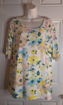 Time &amp; Tru Short Sleeve Scoop Neck Floral Pullover Top Blouse Size XL (15-18) - £9.82 GBP