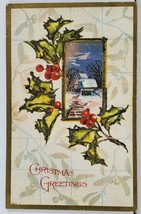 Christmas Greetings Scenic Glitter Embossed c1915 Postcard L15 - £3.16 GBP