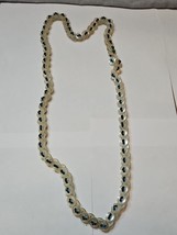 Long Clear Button Design Blue Rope Necklace , 27&#39;&#39; Length Vintage - $10.05