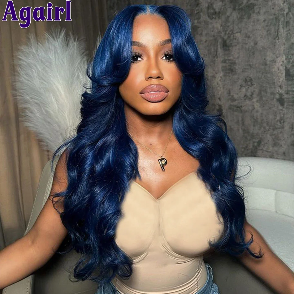 180% Navy Blue 13X6 13X4 Body Wave Lace Frontal Wig 34Inch Indian Virgin Hum - £102.81 GBP+
