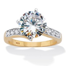 PalmBeach Jewelry Gold-Plated Silver Two Tone Round Cut CZ Engagement Ring - £17.52 GBP