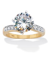 PalmBeach Jewelry Gold-Plated Silver Two Tone Round Cut CZ Engagement Ring - £17.53 GBP