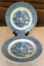 Royal China Currier And Ives Luncheon Plates 9” Lot Of 3 Blue And White ... - $20.00