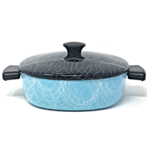 Vintage Serendipity 2 Qt Casserole Spaghetti Drizzle Enamel Turquoise Black MCM - £32.35 GBP