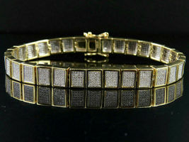 Mens 14K Yellow Gold Over 13CT Genuine Diamond Iced Square Wedding Link Bracelet - £183.10 GBP