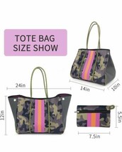 NEW Neoprene Boutique Tote Purse Green Camo / Dark Pink Orange Stripe Ba... - £25.70 GBP