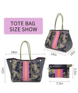 NEW Neoprene Boutique Tote Purse Green Camo / Dark Pink Orange Stripe Ba... - £23.86 GBP