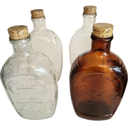 Lot of 4 Vintage Log Cabin Syrup Bottles Clear & Amber Glass - 1776 Bicentennial - $12.56