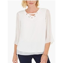 JM Collection Womens XXL Winter White Lace Up Grommet 3/4 Sleeve Top NWT CW53 - £21.56 GBP