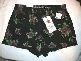 Women&#39;s Juniors Vanilla Star High Low Shortie Shorts Black W Roses Size 11 NEW - £16.73 GBP
