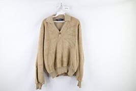 Vtg 70s Streetwear Mens Large Distressed Blank Terry Cloth Knit Collared Sweater - £46.47 GBP