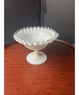Vintage Fenton Silver Crest Ruffled Edge Compote Milk Glass Pedestal Can... - £10.09 GBP