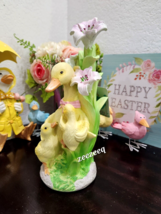 Easter Duck Ducklings Trio Flowers Figurine Statue Tabletop Decor 11&quot; NEW - $36.99