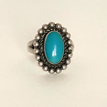 Turquoise Gemstone Sterling Silver Ring Size 6-6.25 Southwest US Style 5.2g - £31.93 GBP