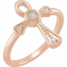 14k Rose Gold Ethiopian Opal and Diamond Ankh Cross Ring - £614.70 GBP+