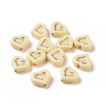 Heart Beads Acrylic Off White Tan Metal Enlaced 13mm Love Jewelry Making... - £4.30 GBP