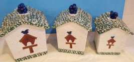 Gibson Stoneware Blue Bird House 3 Canister Set Vintage See Pictures Very Nice - £32.24 GBP