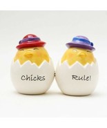 ATTRACTIVES CERAMIC MAGNETIC SALT PEPPER SHAKERS CHICKS RULE EGG HATCHLING - $16.99