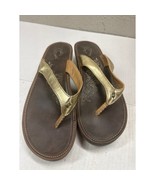OluKai Paniolo II Brown Gold Leather Wedge Thong 20133-5048 Womens Size ... - $34.95