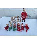 Lot Vintage Santa,Plastic Reindeers &amp; Knee-Hugger Elve Figurines - $356.39
