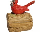Vintage Cardinal Sitting on Log Trinket Box Bisque Porcelain Red Bird EUC - $12.86