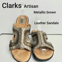 Clarks Artisan Brown Metallic Leather Sandals Size 8.5 - £17.58 GBP