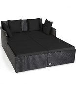 Spacious Outdoor Rattan Daybed with Upholstered Cushions and Pillows-Bla... - $423.14 CAD