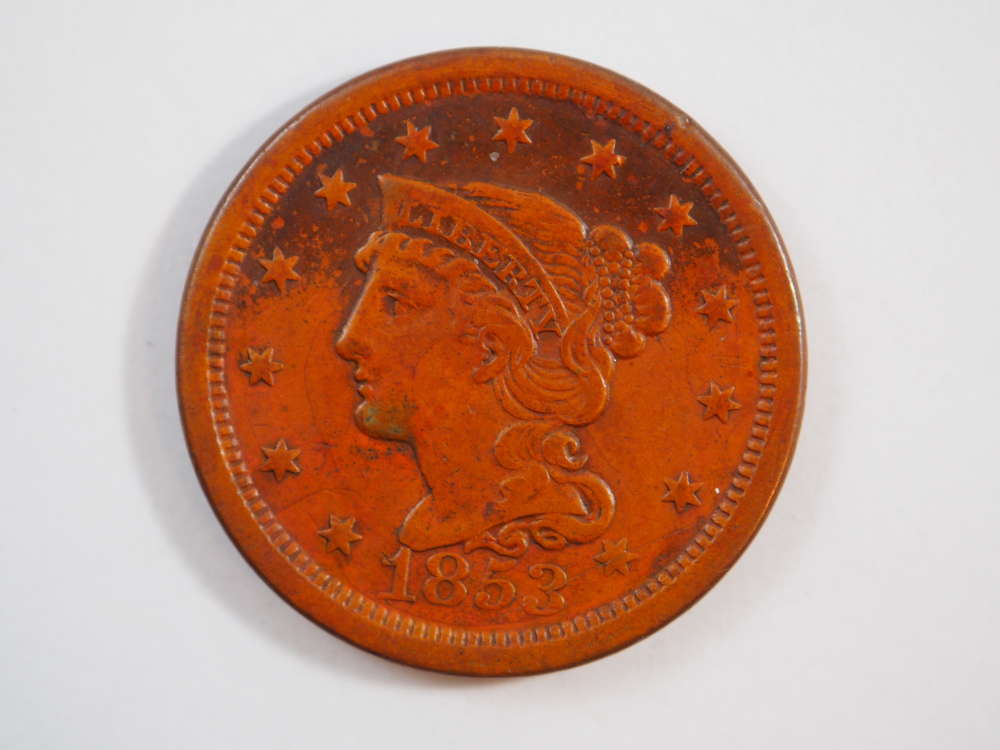 1853 Braided Hair Large Cent Red Extra Fine (XF) Penny SKU 10030USC - $119.97