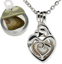 Mother Child Silver Tone Cage Cultured Pearl In Oyster Necklace Set Steel Chain - $58.90